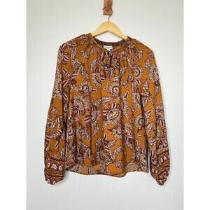 Evereve Britta Border Long Sleeve Blouse Size Large Boho Global Chic